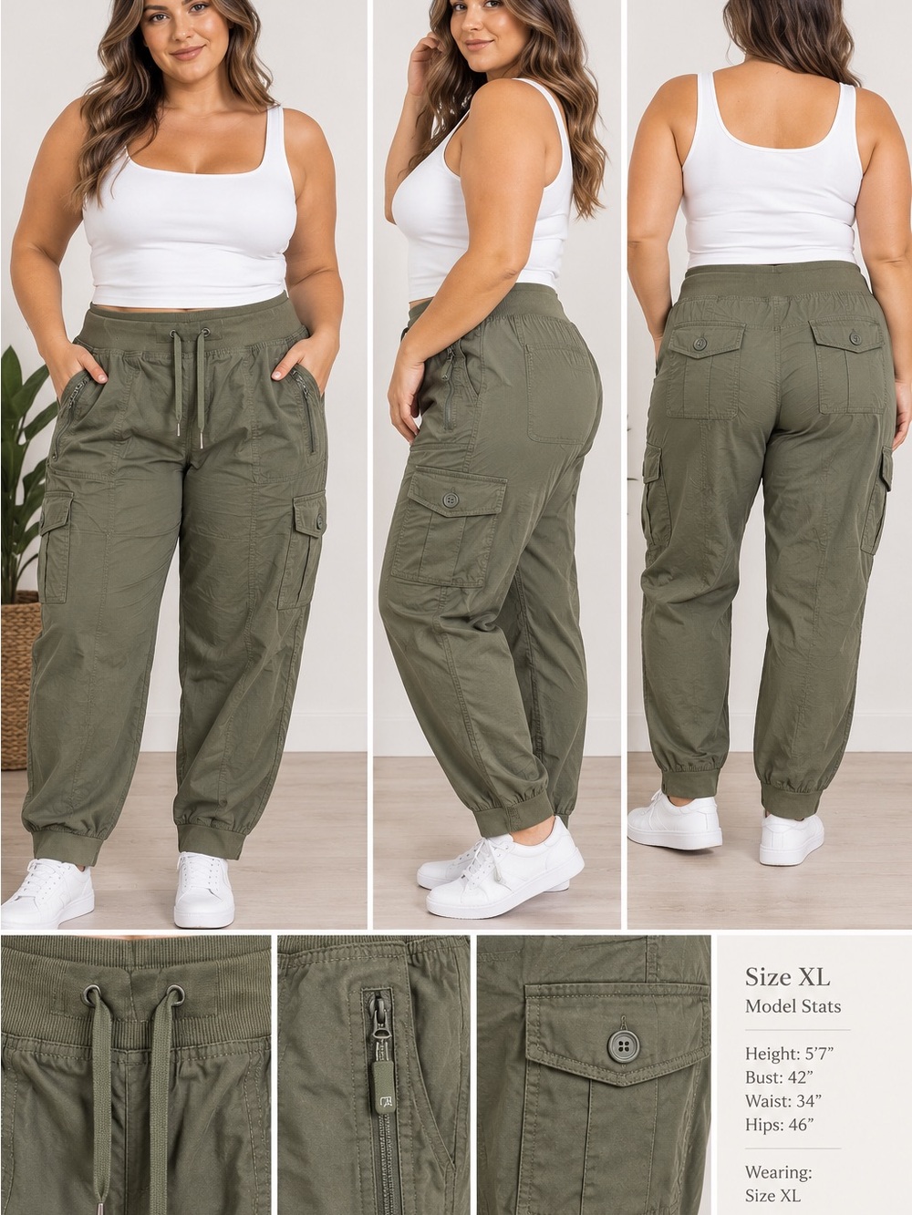 Olive Cargo Jogger Pants for Women - Utility Comfort